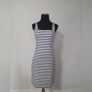 🆕️ Pieces Black and White Striped Bodycon Midi  Dress Size L